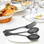 LIANYU 9-Piece Large Black Serving Utensils Set, 9.8 Inch Stainless Steel Buffet Serving Spoons Forks and Tongs Set, Ideal for Party Catering, Mirror Finished, Dishwasher Safe