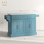 HOMCOM Rolling Kitchen Island Cart with Wheels, Portable Island Table for Kitchen with Stainless Steel Top, Adjustable Shelves, 2 Drawers, Spice, Knife and Towel Rack, Teal Blue