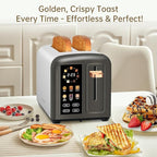 SEEDEEM Toaster 2 Slice, Real Touch Screen with LCD Display, Single-Slice Function, Stainless Steel Toaster, 50% Faster Heating, 1.5" Wide Slots, Removable Crumb Tray, 1350W, Dark Metallic