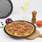 12.6 inch Pizza Pan With Holes, Carbon Steel Perforated Non-Stick Bakeware for Home Kitchen Oven, 2 Pack