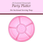 Plasticpro 6 Sectional Round Plastic Serving Tray/Platters Pink Pack of 4
