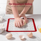 446ºF Heat Resistant Macaron Mat: U-Taste 11x11in Non Stick Silicone Baking Mat, Reusable Cookies Pastry Sheet Liner with Edge Enhancement & Circle Measurement for Square Cake Pan (2 PCS, Red)