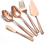Large Hostess Serving Utensils Set, Stainless Steel Heavy Duty Hammered Serving spoons, Slotted Spoons, Serving Fork, Cake Server, Butter Knife, Dishwasher Safe（Rose Gold）