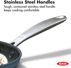 OXO Enhanced 8” Nonstick Frying Pan Skillet, Ceramic PFAS-Free Cookware, Stainless Steel Handle, Eggs & Omelets, Dishwasher & Oven Safe, Storm Blue