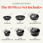 Orfeo 10 Piece Nonstick Cookware Set, Made in Italy, Diamond Ceramic PFAS-Free Pots & Pans, Induction Ready, Scratch Resistant, Laser-Fused Surface for Durability, Dishwasher Safe, Black