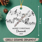 Customized Text/Year/Name Flute Player Ceramic Ornament, Personalized Xmas Ornaments Gift for Flautist Instrument Lover Brother Sister Dad Mom Daughter Son, Unique Flute Musical Ceramic Ornament