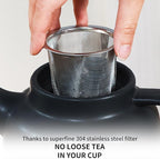 Yundu 1500ml / 50 oz Ceramic Teapot with Infuser & Wood Lid - Matte Black, Loose Leaf Tea Pot with Removable Strainer, Large Capacity