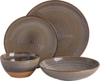 Gibson Elite 16 Piece Dreamweaver Double Bowl Terracotta Reactive Dinnerware Set - Earthy Brown, Service for 4 (16pcs)