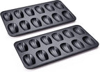 HONGBAKE Nonstick Madeleine Pan 2 Pack 12-Cavity Heavy Duty Madeleine Cookies Trays for Oven Baking, Warp Resistant Shell Shape Madeleine Mold Cake Pan, Space Grey