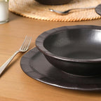 Stone Lain Oasis 24-Piece Dinnerware Set Stoneware, Dishwasher and Microwave Safe Plates and Bowls Set, Dish Set for 8, Black