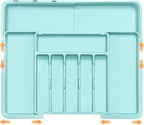 Silverware Organizer Expandable Kitchen Utensil Drawer Organizer Large BPA Free Adjustable Cutlery Silverware Tray for Spoons Forks Knives Storage Divider for Kitchen Flatware 6-9 Slots Turquoise