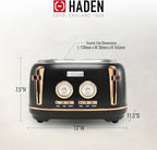 Haden Dorset 4 Slice Wide Slot Stainless Steel Toaster with Adjustable Browning Control & Non-Slip Feet, Black & Copper