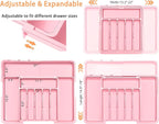 Silverware Organizer Expandable Kitchen Utensil Drawer Organizer Large BPA Free Adjustable Cutlery Silverware Tray for Spoons Forks Knives Storage Divider for Kitchen Flatware 6-9 Slots Pink