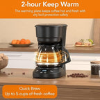 5-Cup Programmable Drip Coffee Maker, a compact coffee machine with a digital clock and 24-hour programmable timer, featuring Auto Shut-Off, and a Removable Filter Basket for Home & Office.