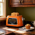 Toaster 2 Slice Smart Touch Screen, Retro 1.5'' Extra Wide Slot Stainless Steel Digital Bread Toaster with Memory Function, Bagel, Defrost, 6 Browning Level and Removable Crumb Tray, Orange