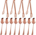12PCS Stainless Steel Serving Utensils Sets,8 Large Serving Spoons,4 Serving Tongs,Rose Gold Serving Utensills Sets for Buffet Catering Banquet Party (Rose Gold)