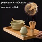 Matcha Whisk Set, Matcha Bowl with Spout, Matcha Whisk and Holder, Bamboo Matcha Scoop and Stainless Steel Sifter - 5 Pcs Mottled Green Kit Gift for Birthday Christmas