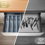 Silverware Organizer, 2 Pack 10 Inch Utensil Organizer Kitchen Drawer Organizer Bamboo Silverware Holder Cutlery Tray Organizer in Drawer Flatware Organizer Tray(5 slots, Gray）