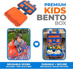 kinsho Bento Lunch Box for Kids Toddlers Boys, 5 Portion Sections Secure Lid, Microwave Safe BPA Free Removable Tray, Pre-School Kid Daycare Lunches Snack Container Ages 3 to 5, Blue Orange