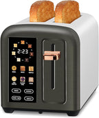 SEEDEEM Toaster 2 Slice, Real Touch Screen with LCD Display, Single-Slice Function, Stainless Steel Toaster, 50% Faster Heating, 1.5" Wide Slots, Removable Crumb Tray, 1350W, Dark Metallic