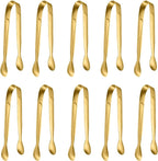 10 Pack Small Ice Tongs Sugar Tongs, Stainless Steel Mini Serving Appetizers Tongs for Party Coffee Tea Wine Bar Kitchen (Golden)