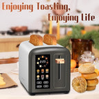 SEEDEEM Toaster 2 Slice with Touch Screen, Faster Heating Speed, 7 Shade Setting, 6 Bread Type, 1.5”Wide Slots Toaster, Removable Crumb Tray, 1350W, Dark Metallic