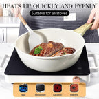GiPP Nonstick Deep Frying Pan Skillet, 9.5" Saute Pan with Lid, Granite Induction Cookware Non Stick Cooking Pan, PFOA PFOS APEO Free, White