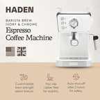 HADEN Barista Brew Espresso Coffee Machine, Stainless Steel Espresso Maker with Milk Frother and Steamer Function and 1.5L Water Tank, Ivory & Copper