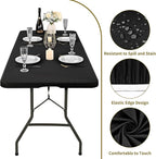 10 Pack Stretch Fabric Table Top Cap Cover, fits 8' Tables, Spandex Table Covers Washable Elastic Universal Rectangle Tablecloth Protector for Indoor Outdoor Party Picnic Wedding, Black, 30" W x 96" L