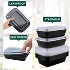 38 Oz Plastic Meal Prep Containers - [100 Set] Food Storage Containers with Lids - Clear Disposable To Go Containers, BPA Free, Stackable, Leakproof, Microwave and Freezer Safe