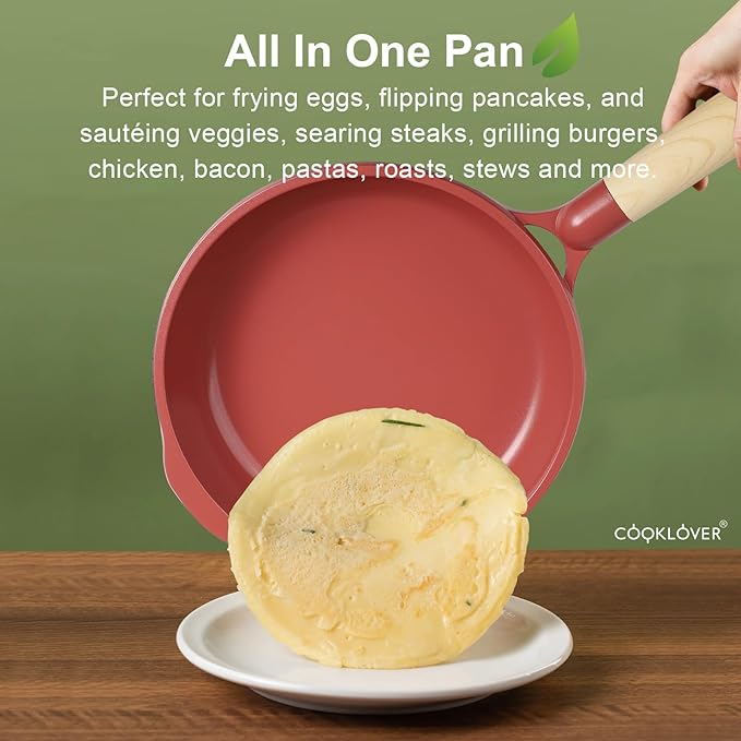 COOKLOVER Nonstick Frying Pan 100% PFOA Free Cookware Induction Skillet Stir Fry Pan (Coral, 7.9 inch)