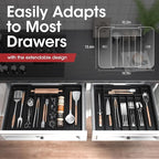 Aujen Silverware Organizer - Expandable Kitchen Drawer Organizer, Adjustable Utensil Organizer, Cutlery Tray for Forks, Knives, Multipurpose Kitchen Organizers and Storage Solution, Black, Large