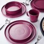 Stone Lain Cleo Stoneware 32-piece Round Dinnerware Set, Magenta,Service For 8,Coupe - Celina