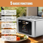 Touch screen Toaster 4 slice,Stainless Steel Digital Timer Toasters with Sound/Screen-Off Function,6 Bread Types & Shade Settings,Smart Extra Wide Slots Toaster with Bagel,Defrost,Silver