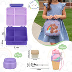 Lunch Box Kids with 5 Compartments, Insulated Food Jar & Utensil & Sauce Container & Lunch Bag & Silicone Collapsible Cup, Leak Proof Bento Box, BPA-Free & Dishwasher Safe-Purple