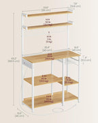 VASAGLE Bakers Rack with Power Outlet, 35.4 Inches Microwave Stand, Coffee Bar, 4 AC Outlets, with Adjustable Shelves, 8 S-Hooks, Basket, Spice Racks, Golden Oak and Cloud White UKKS031Y09