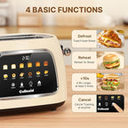 Toaster 2 Slice Smart Touch Screen, Retro 1.5'' Extra Wide Slot Stainless Steel Digital Bread Toaster with Memory Function, Bagel, Defrost, 6 Browning Levels and Removable Crumb Tray, Cream