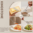 KINGSTONE Hammered 10-Piece Serving Utensil Set, 18/10 Stainless Steel Flatware for Catering, Party Include Spoons, Slotted Spoon, Fork, Butter Knife - Mirror Finish & Dishwasher Safe