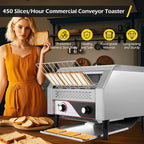 Dyna-Living Commercial Toaster 450 Slices/H Restaurant Toasters 110V 2600W Conveyor Rotating Toaster Oven Commercial Belt Toasters Hamburger Bread Bun Toaster for Restaurant