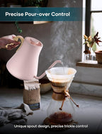 Gooseneck Electric Kettle with ±1℉ Temperature Control for Pour Over Coffee & Tea, Quick Heating, BPA-Free Stainless Steel, Built-in Brew Timer, 1500W/0.9L (Petal Pink)