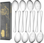 8 Piece Stainless Steel Serving Spoon Set - 4 Large, 4 Slotted,Dishwasher Safe,10-Inch, for Parties/Kitchen/Buffet/Catering