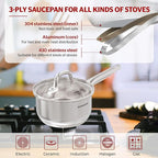 Sunhouse – 2 Quarts Stainless Steel Sauce Pan with Lid - PFOA-FREE, High Stainless Steel Sauce Pan, Advanced Impact Bonding Induction Base, Stay-Cool Handle, Compatible with All Cooktops