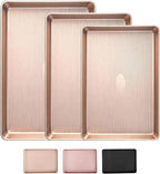 Nonstick Baking Sheet Pan Set of 3, Heavy Duty Cookie Sheets for Oven with Stripe Texture Pattern, 0.6mm Thick Quarter/Half/Jelly Roll Pans, Rust-Resistant & Easy Clean (Champagne Gold)