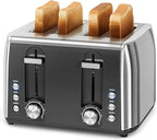4 Slice Toaster, 6 Browning Settings, Removable Crumb Tray, Stainless Steel Bread Toaster for Bagels, Muffins, Waffles, Defrost, Cancel Button, 120V 1800W
