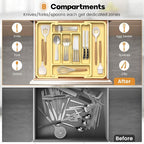 Caperci Large Silverware Organizer for Kitchen Drawer & Utensils - Expandable Drawer Organizer for Cutlery, Flatware & Gadget, BPA-Free Thick Plastic, Wider Compartments & Non-skid Feet (Desert Sand)