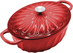 Enameled Oval Dutch Oven Pot with Lid, 7 QT Cast Iron Dutch Oven with Dual Handles for Cooking, Bread Baking, Frying, Non-stick Enamel Coated Oven (7 QT Gradient Red)