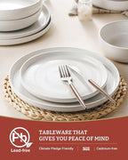Famiware Milkyway Stoneware Dinnerware Sets with Pasta Bowls, Service for 4 (16 Pieces), Plates and Bowls Sets -Scratch Resistant, Microwave and Dishwasher Safe Dishes Set, White