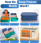 2 Cup and 1 Cup Silicone Freezer Trays with Lid 6 Pack Silicone Freezer Molds soup freezer containers Make 6 Perfect Soups, Broths, Stews, Sauces, Curries (Multicolor 6 Pack)