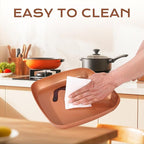 Non-Stick Copper Square Frying Pan, 12" Chef Skillet with Ceramic Coating, Oven Dishwasher Safe, PFOA-Free, Home Use for All Stoves