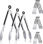 12 Pcs Stainless Steel Serving Tongs for Cooking, 7" 9" 12" Heavy Duty Metal Lockable Kitchen Salad Tongs Small Grill Tong for Food, BBQ, Toaster, Non-slip Grip